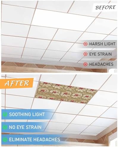 4 Pack Fluorescent Light Cover for Ceiling Lights, Desert Camels Magnetic Classroom Light Filters 4x2 Feet, Tropical Palm Trees Sand Cords Brown Decorative Ceiling Shade Panel for Office