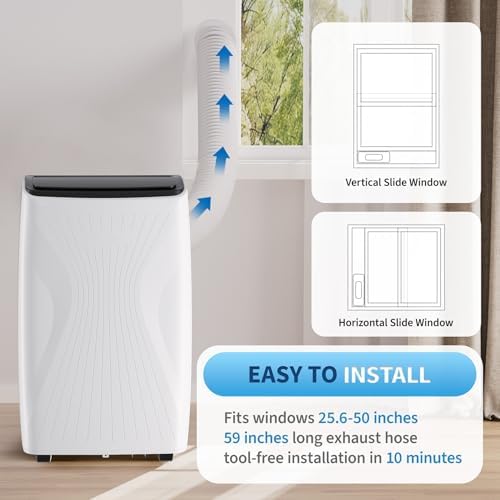 12,000 BTU Portable Air Conditioner, Quiet Portable AC Unit Fits 550 Sq.Ft with Cooling Dehumidifier Fan, Sleep Mode, Auto Swing, 24H Timer, LED Display, Remote and Installation Kit