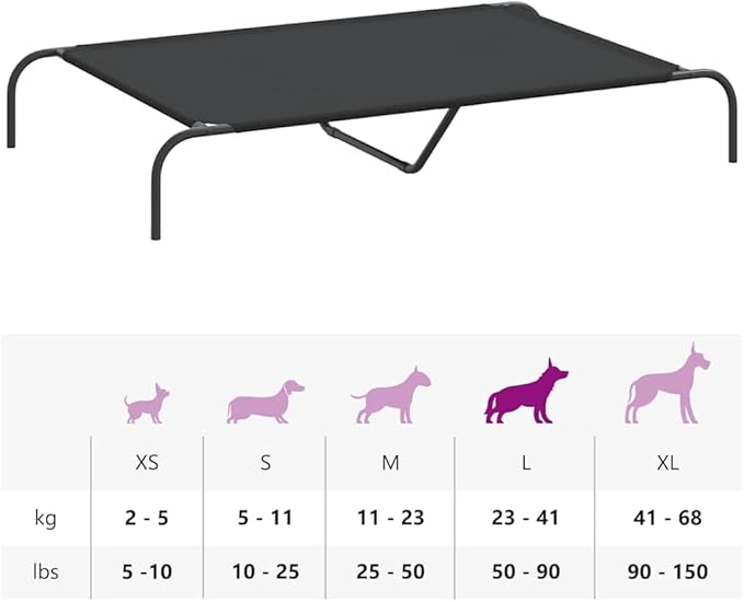 Elevated Dog Bed for Large Breeds, Raised Pet Cot with Breathable Oxford Fabric and Durable Powder-Coated Steel Frame, Indoor Outdoor Cooling Bed, Black, 51.2 x 31.5 in