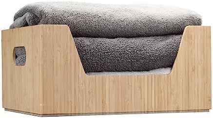 Bamboo Storage Box with Open Front Stackable Bin Organizer to use in