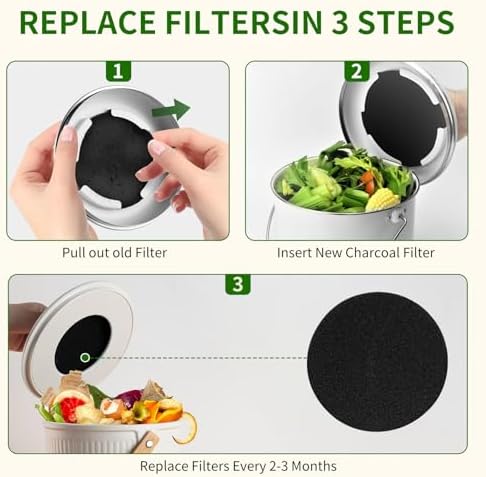 7.25 inch Compost Filters for Countertop Bin Saiqiang 12Pack Charcoal