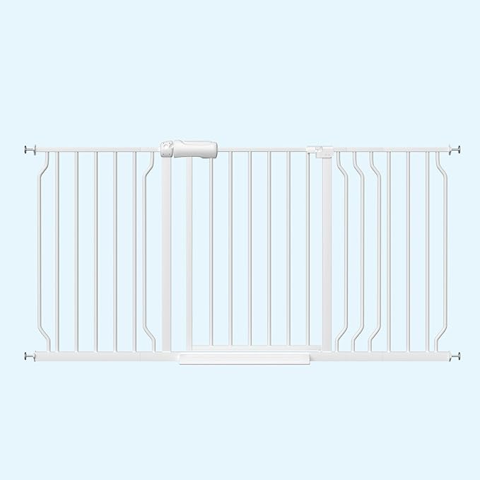 WAOWAO Baby Gate 52.76-62.2" Extra Wide Pressure Mounted Walk Through Swing Auto Close Safety White Metal Toddler Kids Child Dog Pet Puppy for Stairs,Doorways,Kitchen