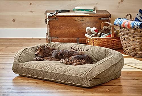 Orvis ComfortFill-Eco Bolster Dog Bed - Plush Rectangular Dog Beds with Three-Sided Bolster for Leaning, Brown Tweed - S