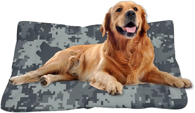 Grayscale Pixelated Camouflage Fuzzy Dog Bed Washable Dog Crate Mat Create Pad Crate Liner Pad Washable Non-Slip Small Bed Medium Tear-Resistant Mat for Cushions Indoor Outdoor 36X24 Inch