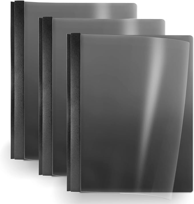 Binditek 10 Pack Heavy-Duty Clear Front Report Covers with 3 Prongs, 100-Sheet Capacity, Plastic Report Folder with Black Back Covers, 3 Metal Prongs Fasteners, for Letter Size, Office Supplies