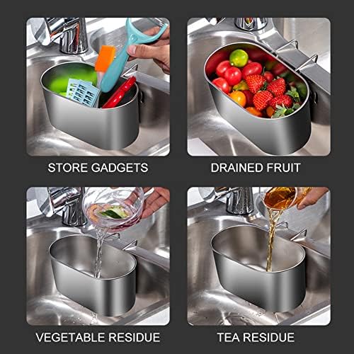 SYCOOVEN Stainless Steel Sink Drain Strainer Basket, Multifunctional Hanging Sink Strainer Colander Drain Basket Kitchen Sink Food Waste Filter and Wash Vegetables Fruits(Silver)