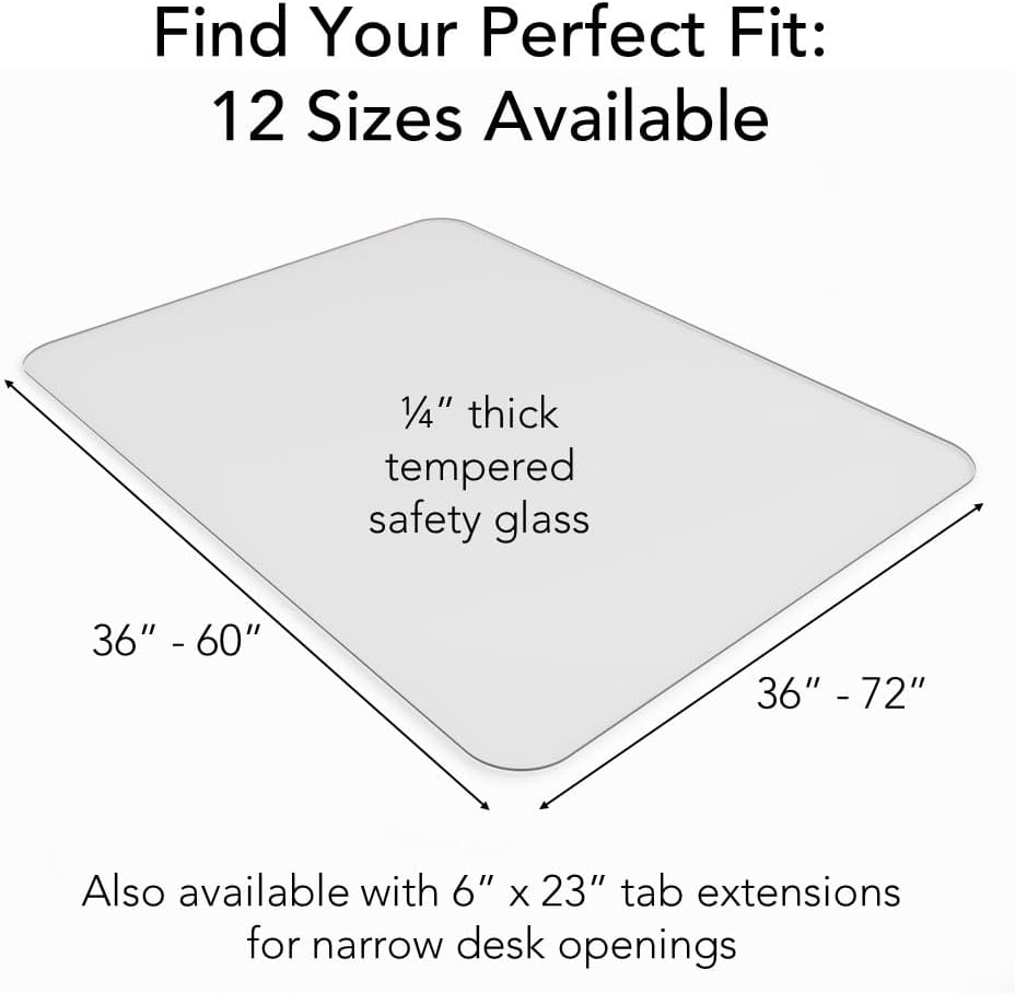 Office Desk Glass Chair Mat - Clear Tempered Glass - Easy Glide - Protects Carpet and Hardwood Floors - 42" x 48"