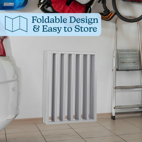 Pet Gate - 4-Panel Indoor Foldable Dog Fence for Stairs, Hallways, or Doorways - 72x24-Inch Retractable Wood Freestanding Dog Gates by PETMAKER (Gray)