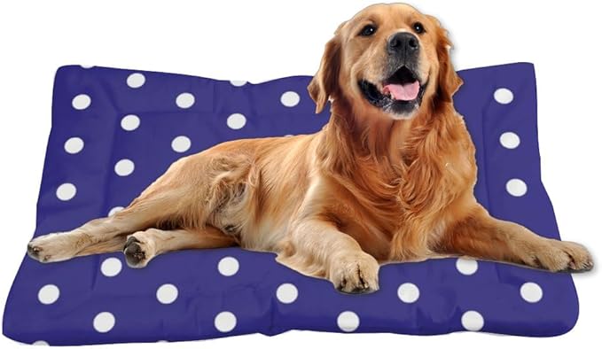 Polka Dot Blue Dog Beds and Furniture Small Dog Crate Mat Large Pads Crate Liner Pad Washable Non-Slip Beds Washable Doggie for Medium Dogs Cute Bed Mat Little Bed Indoor Outdoor 24X18 Inch