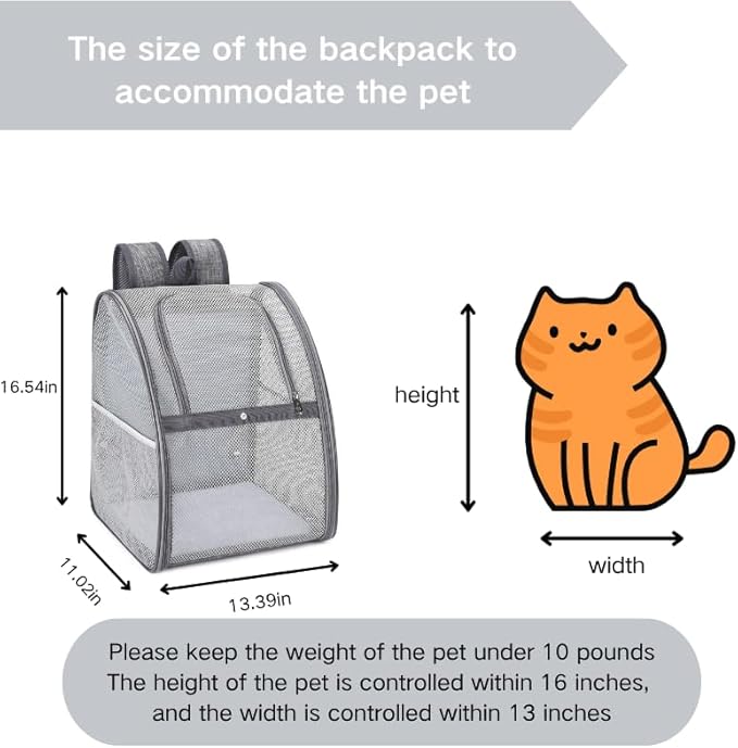 Breathable cat Backpack - Lightweight, Foldable & Escape-Proof Design for Small Dogs & Cats, Air Travel Approved,cat Backpack Carrier,Travel, and Daily Use pet Carrier
