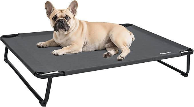 Cooling Elevated Dog Bed, Raised Outdoor Dog Bed Waterproof Pet Beds Cots Stable and Easy Assembly, with 1.2mm Thick Iron Frame, Breathable, Ultra-Sturdy,Grey,32 * 25.2 * 7.1