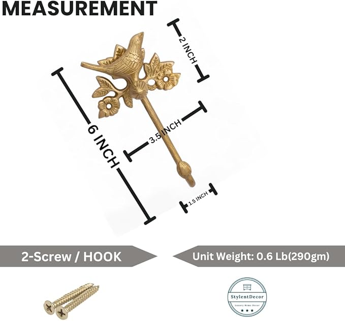 STYLENT Decor Solid Brass Bird Antique Towel Hook Bathroom Accessories Retro Bathroom Hardware Bird Cloth Hook Wall Mounted Vintage (Brass Brushed)