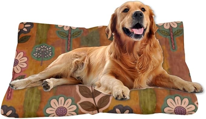 Vintage Floral Brown Dog Bed Furniture Washable Crate Mat Pet Padssoft Dog Crate Pads Washable Non-Slip Cushion for Cages Bed for Mat Pillow Dogs Indoor Outdoor 24X18 Inch