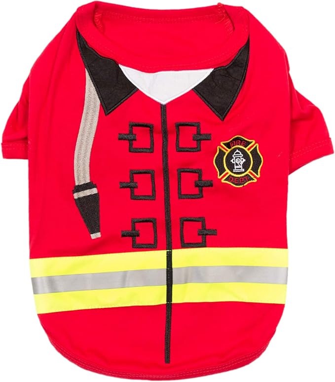Parisian Pet Embroidered Firefighter Dog Costume - 100% Cotton & Polyester - Sleeved - Red - Large - Lightweight