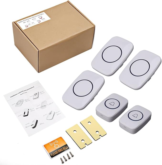 Wireless Doorbells, 1PlusOne White Waterproof Door Chime Kits Includes Push