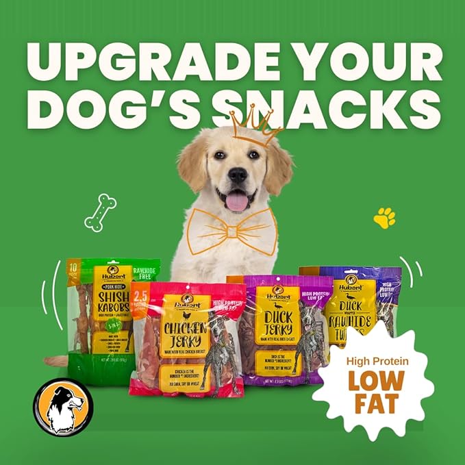 Hubert Pet Triple Flavored Rawhide Kabobs, Chicken, Duck & Pork Hide Dog Chews, All Natural Treats for All Dog Sizes, 2 Pound Resealable Bag