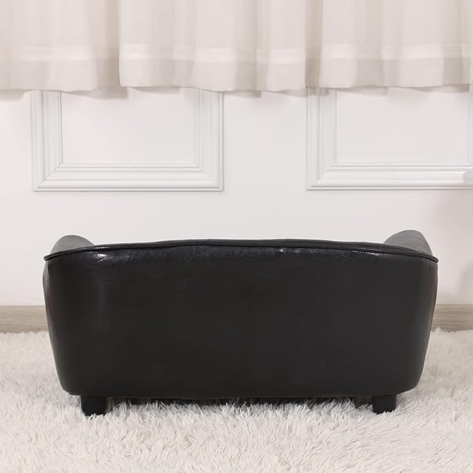 Dog Couch,Puppy Bed,Cat Sofa,Cat Couch,Pet Sofa,Dog Chair,Small Pet Bed with Copper Nail and Wooden Frame, Leather Fabric and Cushion,for Small Animals Using (Black)