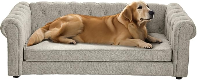 Dog Sofa Couch for Medium and Large Dogs, Memory Foam Dog Sofa Couch with Washable Fabric, Durable Elevated Pet Bed with Legs, Removable Cushion for Medium to Large Dogs, Beige