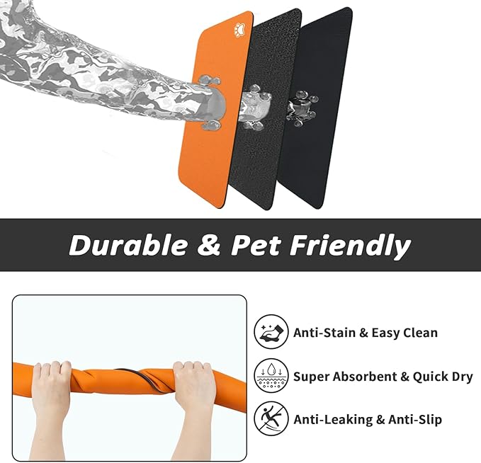 Dog Food Mat - Absorbent Cat Mat for Food and Water, No Stains Pet Feeding Bowl Mat, Easy to Clean Pet Placemats, Quick Dry Dog Water Dispenser Mat for Messy Drinkers | Paw Orange 16"x 24"