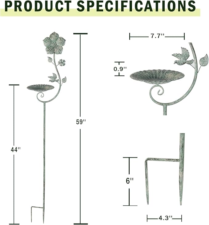 59" H Metal Bird Feeder with Stake,Vintage Freestanding Bird Feeder Tray,Bird Baths for Outdoors,Yard Lawn Decorative Garden Stakes 