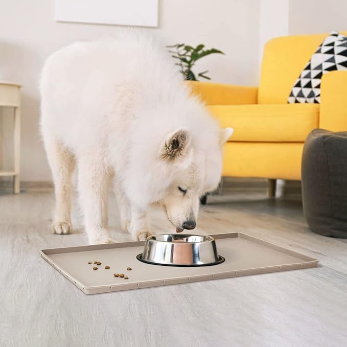 Dog Food Mat,Silicone Waterproof Food Tray,Non Slip Pet Bowl Mats Placemat,0.8" Raised Edge,Suitable for Most Small and Medium Sized Pets,28" x 18"