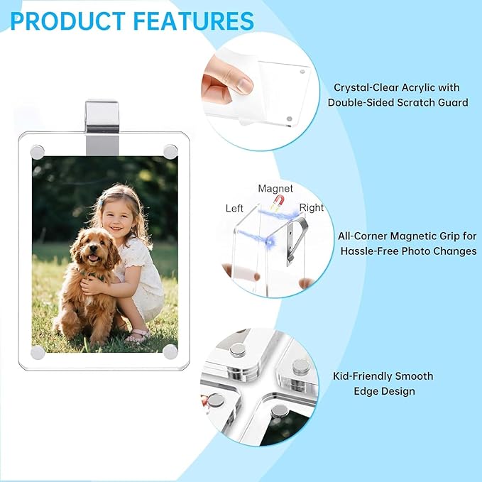 2 Pack Magnetic Car Visor Photo Holder β Personalized Acrylic Clip for Family, Pets, Travel Pictures β Easy Snap-On Car Accessory for Sun Visor (2 Pack, 3.5''x4.4'')