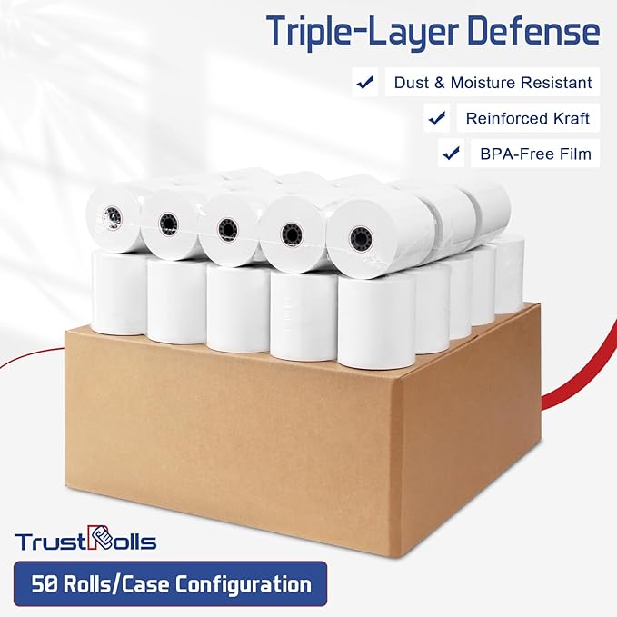 (200 Rolls) Premium 2 1/4 x 50 Thermal Paper Rolls - BPA Free Credit Card Receipt Paper, Suitable for POS & ATM Systems