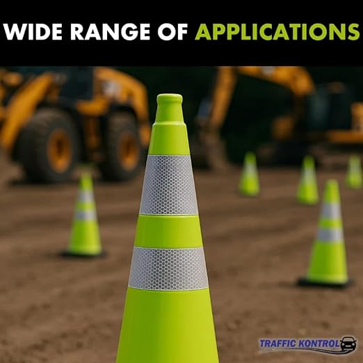 6 Pack 28" Inch Lime Traffic Safety Cones with Dual Reflective Collars - High Visibility Industrial Pylons Traffic Cones for Road, Parking Lots, Driving, Construction
