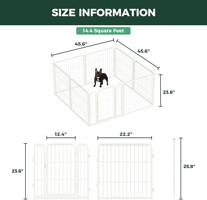 FXW Rollick Unleashed Dog Playpen for Indoor, Yard, RV Camping, 24 inch 8 Panels for Small and Puppy Dogs, White│Patented