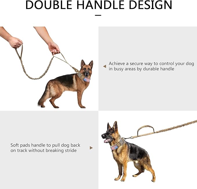 DAGANXI Tactical Dog Collar Leash Set, Adjustable Military Training Nylon Dog Collar with Controll Handle and Heavy Metal Buckle for Medium and Large Dogs,with Patches and Airtags Case (M, Brown-Set)