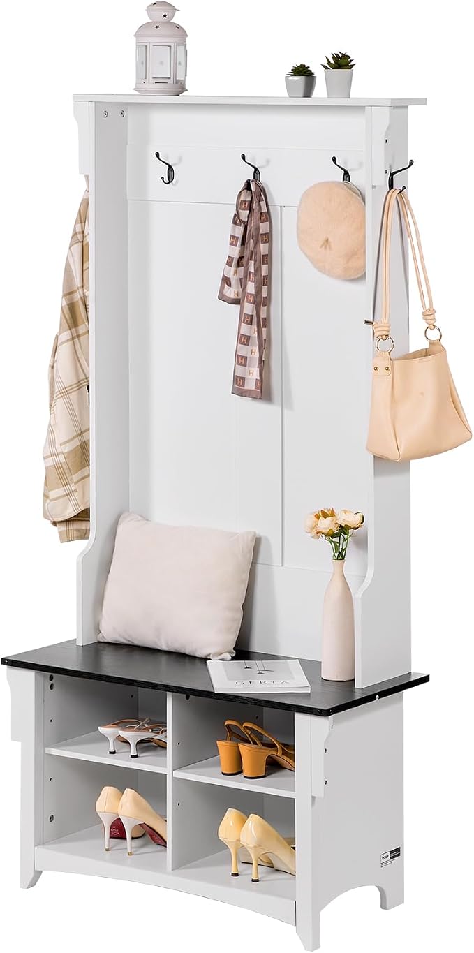 VEVOR Hall Tree Entryway Bench, Coat Rack