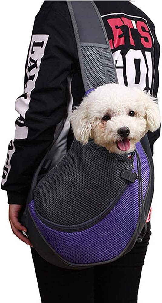 Pet Dog Sling Carrier, Breathable Mesh Portable Travel Safe Pet Sling Shoulder Bag Carrier with Adjustable Non-Slip Shoulder Strap for Small Dogs Cats Puppy