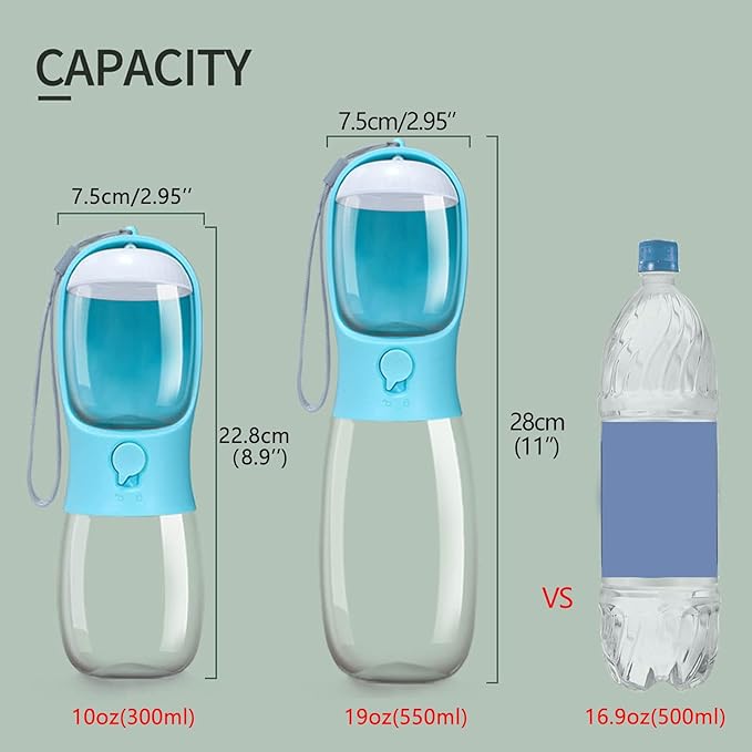 Dog Water Bottle with Food Container, Portable Leak Proof Pet Water Dispenser for Walking Hiking Travel, Puppy Essentials Accessories for Small Large Dogs, Dog Gifts (10oz/15oz/19oz)