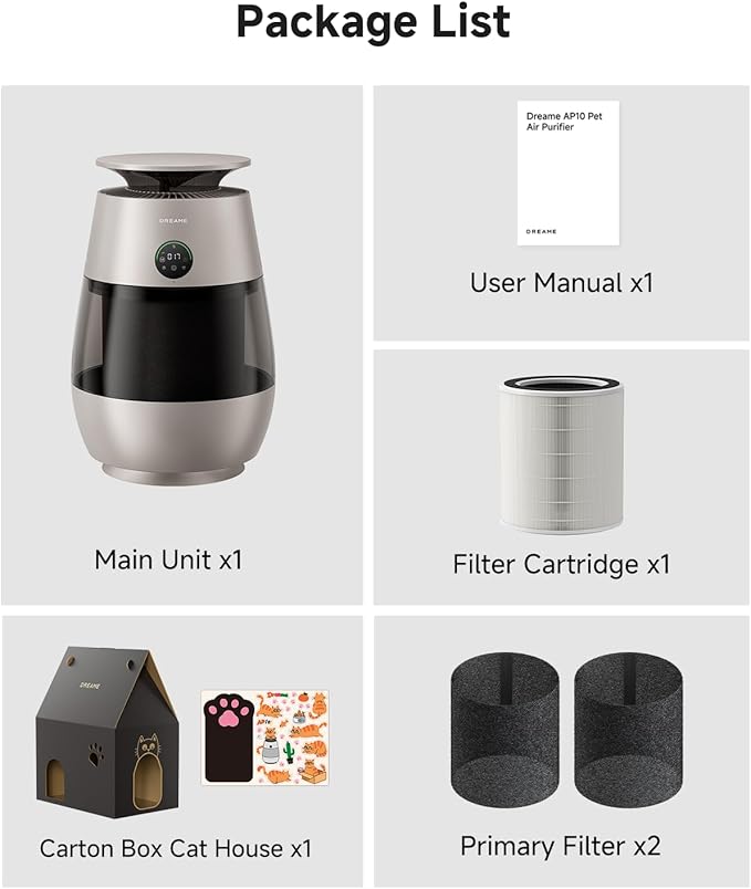 Dreame Pet Air Purifier, Cleans 5,386 ft² in One Hour, 1,346 ft² for Home Large Room, NeverChange 5.4-Year Filters for Odor Purification, 360° Visual Collection of Hair, Pet-Friendly Design, Gold