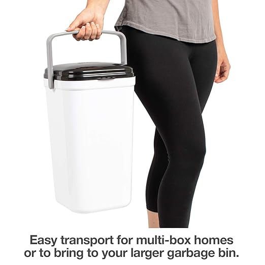 PetFusion Portable Cat Litter Disposal; Innovative Dog Poop Trash Can with Locking Handle, included Deodorizer; Built-in Poop Bag Holder; With 10 Waste Bags; White and Black
