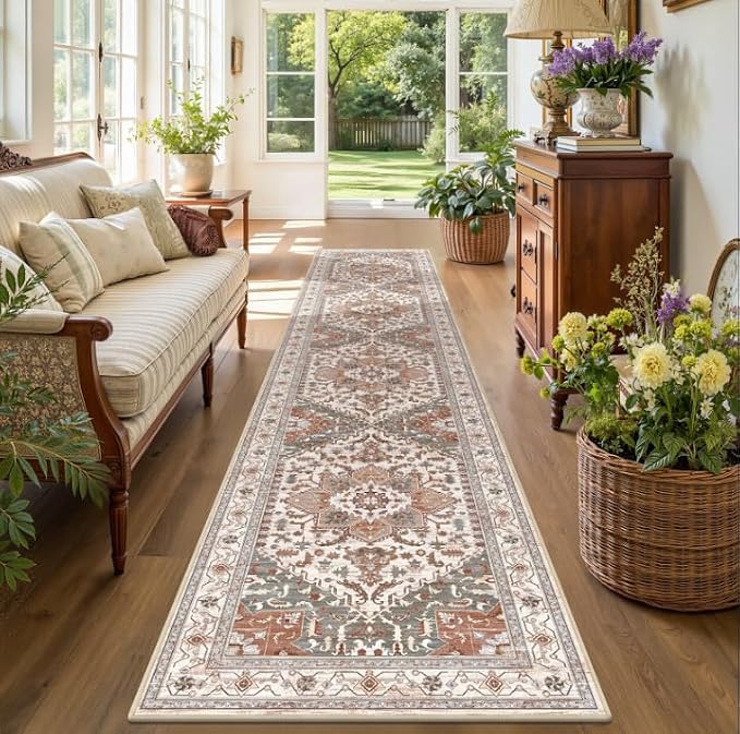 Yamaziot Washable Runner Rug, 2x10 Non-Slip Boho Vintage Hallway Rug Runner
