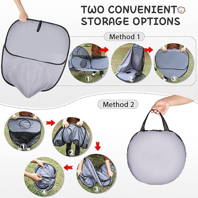Dog Playpen with Surround Tunnel, Outdoor/Indoor Cat Playpen with Breathable Soft Sides,Tailtastic Cat Enclosure Tent for Small Animals, Portable Cat Tent with Carry Bag (Large)