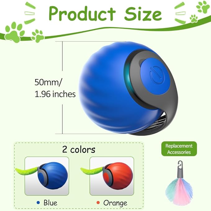 Interactive Cat Toys for Indoor Cats, Smart Interactive Cat Toy Ball with Tail Fast Rolling on Carpet Automatic Kitten Toys for Bored Indoor Adult Cats Two Speed Adjustment (Blue)