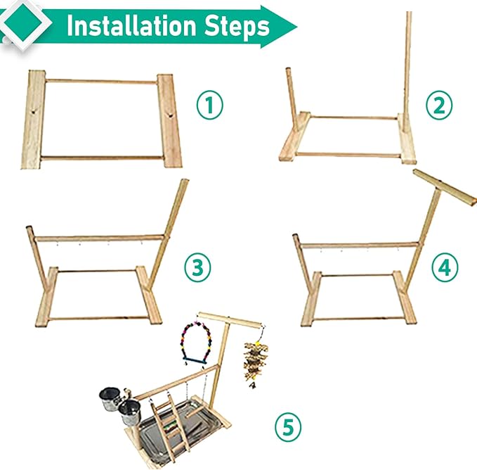 Hamiledyi Bird Playground Parrots Play Stand Natural Wooden Parrot Perch Gym Playpen Pet Parakeet Ladders with Feeder Cups for Cockatoo Conure Cockatiel Cage Accessories Exercise Toy (Include a Tray)