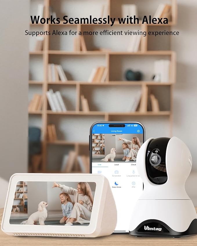 VIMTAG 4MP Pan/Tilt Indoor Camera for Pet/Dog/Cat/Baby/Nanny, Security Camera for Home/Room with Phone App, 5G/2.4G WiFi, Night Vision, 2-Way Audio, Motion Tracking, AI Detection Alarm, Works w/Alexa