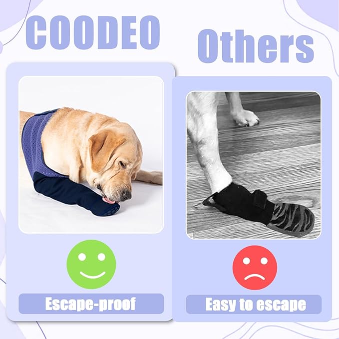 COODEO Dog Socks to Prevent Licking Paws, Healing Boots & Paw Protectors with Non-Slip Bottoms for Wound Protection, Waterproof Sleeve Shoes for Licking(Purple,XL_Left