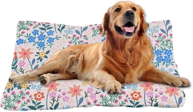 Red Blue and Pink Flowers Dog Mat Bed Non Slip Bottom Portable Pet Mat Washable Dog Crate Bed Cage Accessories Multi Scenario Multi Model Pad Gift Printed Car Sleeping Pad 24× 18 Inch