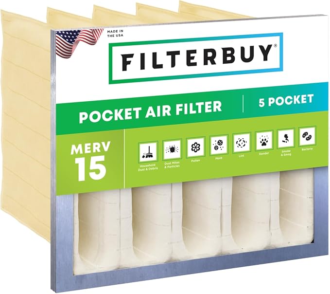 Filterbuy 16x20x12 5-Pocket Air Filter MERV 15 HVAC Replacement