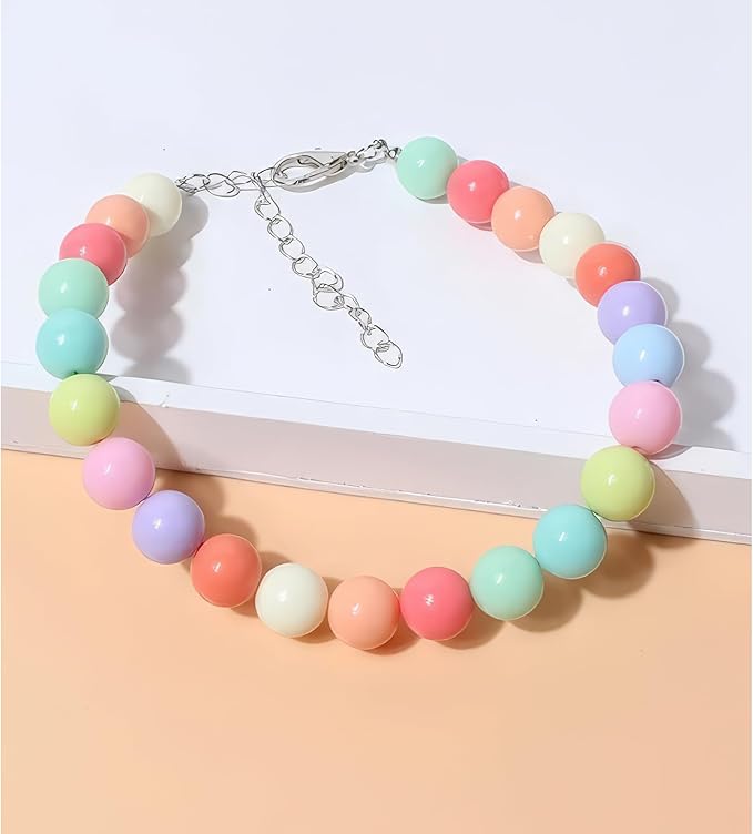 Hosiwei Dog and Cat Rainbow Beads Collar Necklace, Faux Pearls Necklace Pet Jewelry Colorful Candy Colors (Colorful, L(9.9-16.5lb))