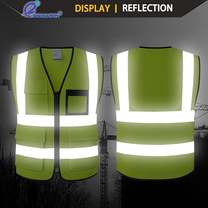 Hi Vis Reflective Safety Vest for Men Women Mesh Class 2 High Visibility Vest with Pockets,Meets ANSI/ISEA Standards(EK170-Mesh-Yellow-3XL)