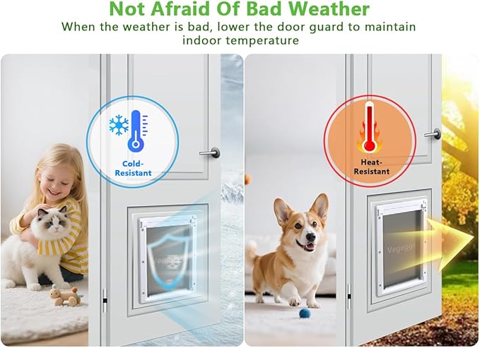 Dog Door Doggy Door Easy Install - Wood & PVC Doors & Walls,Dgooie Free Movement & Flexible Control - 2 Magnetic Flaps & Sliding Lock,Telescoping Frame,8 1/8" x 13 2/5" for Medium Dogs Up to 40 lb