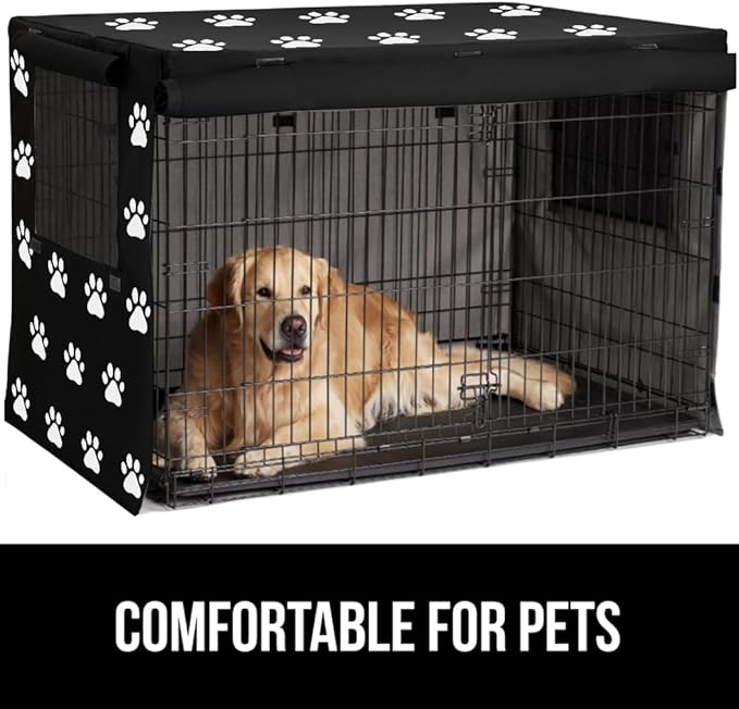 GORILLA GRIP Dog Crate Covers Compatible with Amazon Basics Crates, All Sides Open, Privacy Cover Fits 36" Wire Kennel, Breathable Mesh Windows, Light Reducing Puppy Training Cage Topper, Black Paw