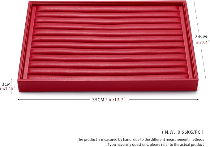 Oirlv Gorgeous Red Leather Ring Organizer Tray Jewelry Display Tray Stackable