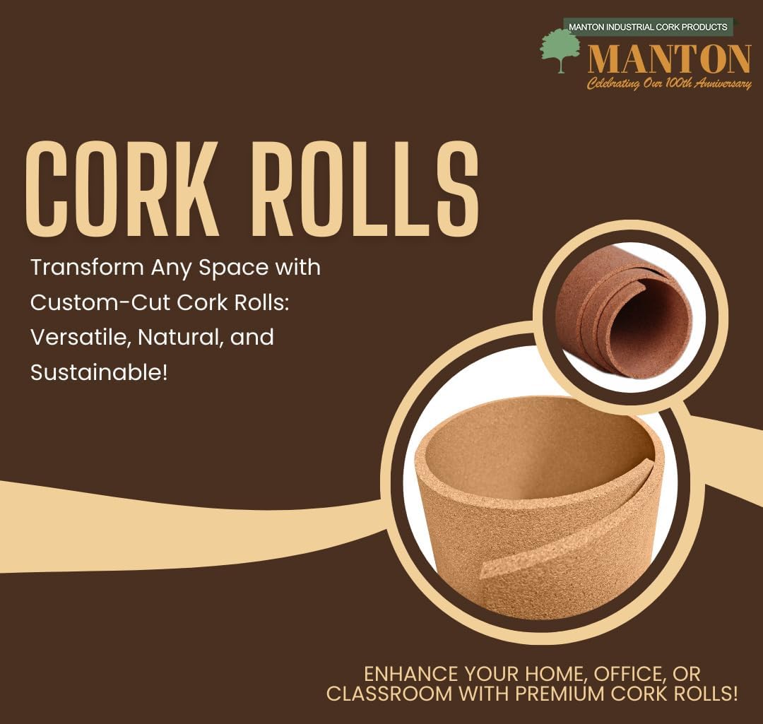 Manton Cork Premium Cork Sheet - 4' x 10' x 3/8", 100% Natural Facing Grade Material for Bulletin Boards, Decorative Photo and Message Push Pin Displays - Perfect for Home, School, and Office