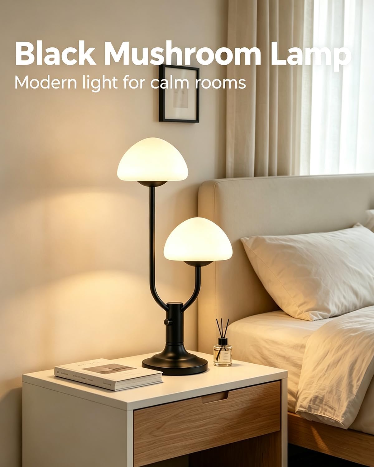 Lightdot Mushroom Table Lamp for Bedroom Dimmable Cute Black Desk Lamp